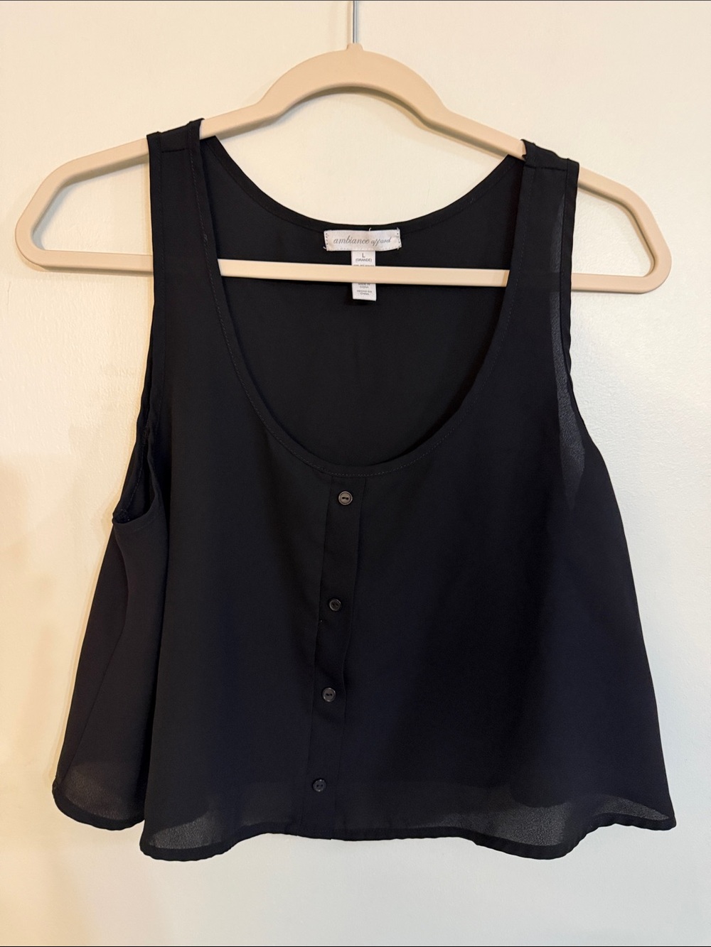 Ambiance Black Button-Front Cropped Camisole